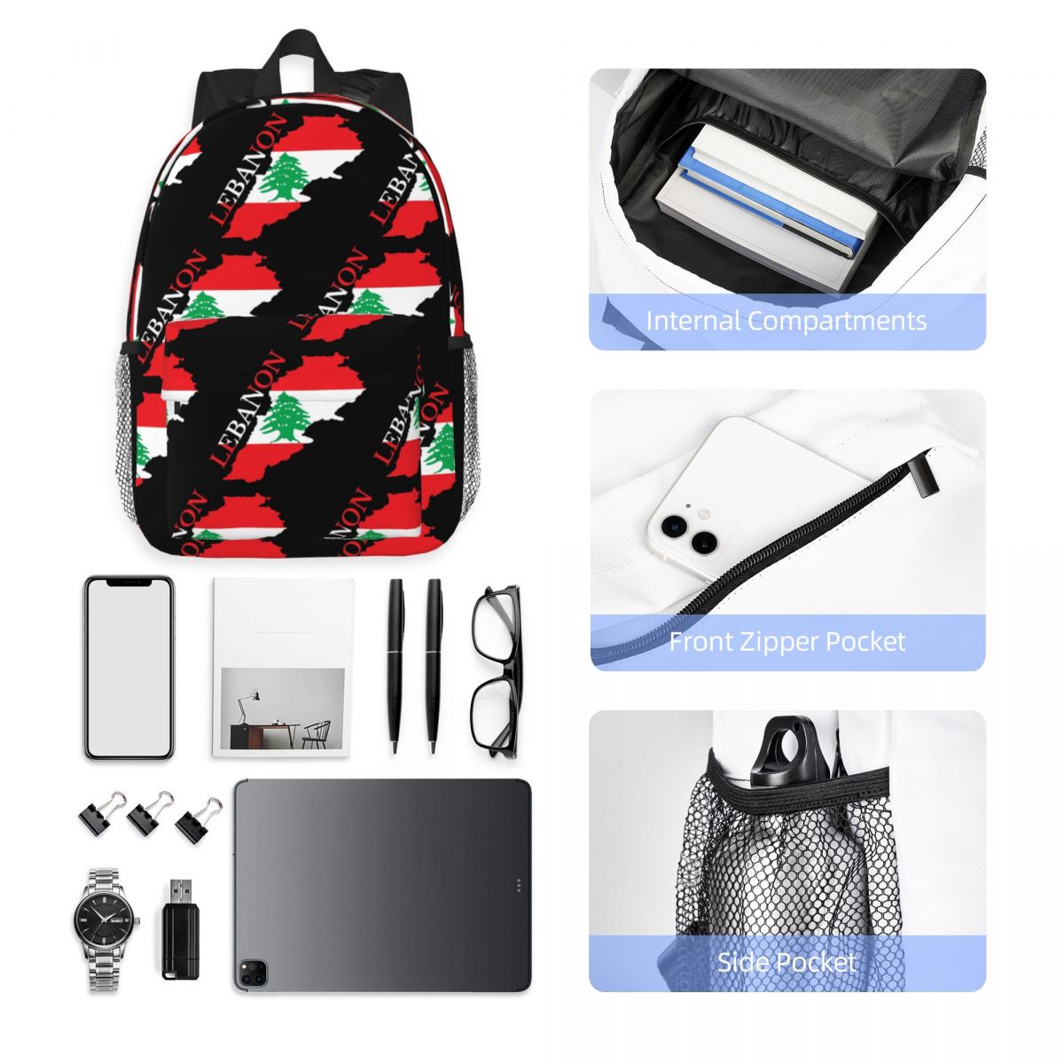 Lebanon Flag Map Backpack Hot  - Women Bags Lebanon ulasan dan harga