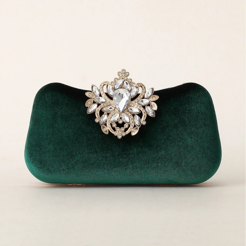 Dark Green Velvet Clutch Bag L - Women Bags Gold ulasan dan harga