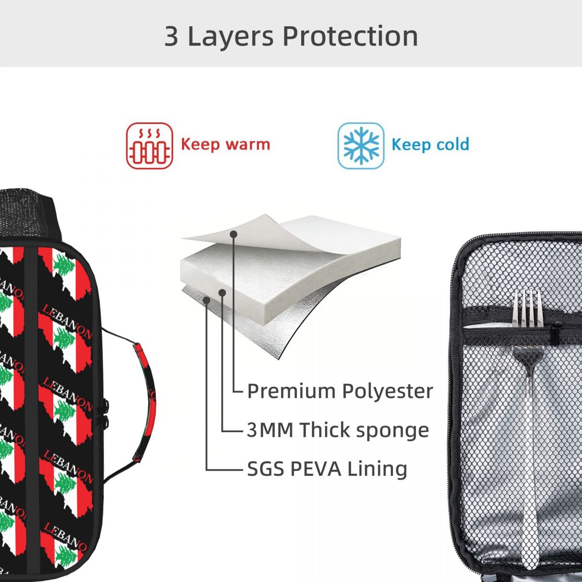 Lebanon Flag Map Insulated Lun - Women Bags Lebanon ulasan dan harga