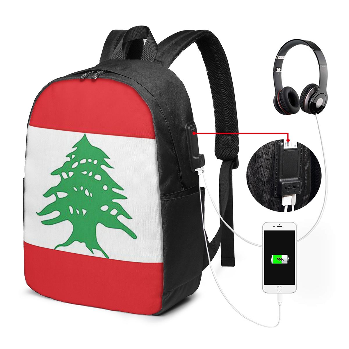 Flag Of Lebanon Backpack Trave - Women Bags Lebanon ulasan dan harga