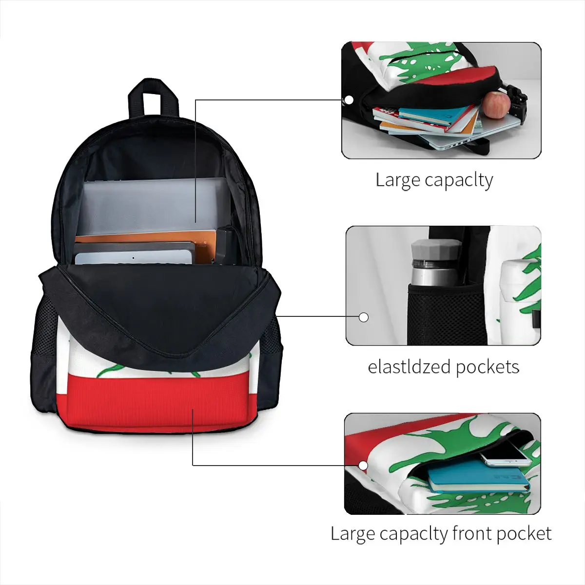 Flag Of Lebanon Student Backpa - Women Bags Lebanon ulasan dan harga